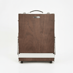 Wooden suitcase with a white base on a white background